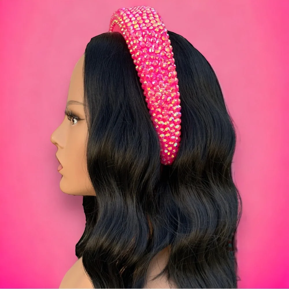 Pink Handmade Rhinestone Festival Coachella Sparkle Bling Statement Headband